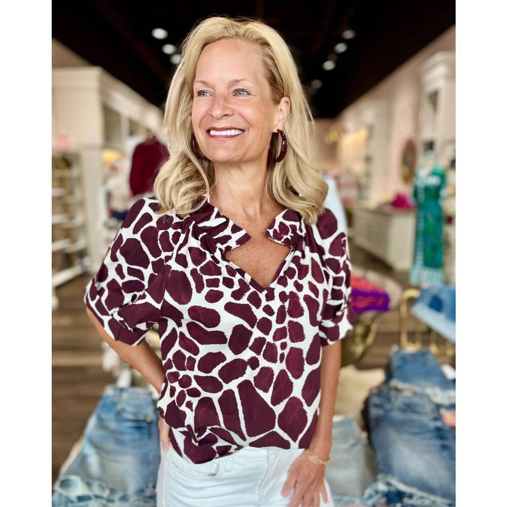 NEW SOFIA blake top in jungle burgundy